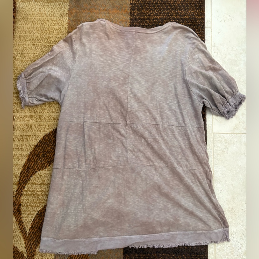 Free People Taupe Short Sleeve Tee with Multicolor Beaded Scoop Neck - Picture 6 of 6